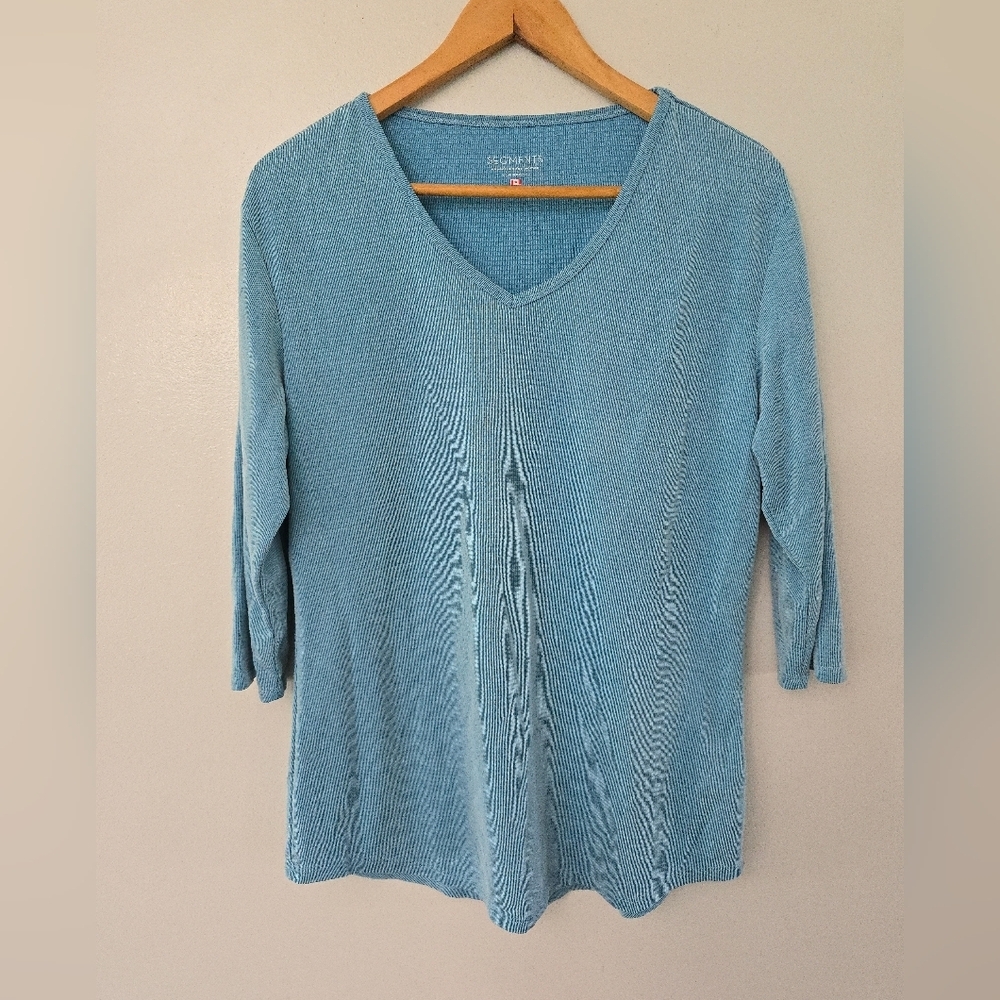 Seg'ments Shirt Women Large Blue V-Neck Quarter Sleeve Outdoor Active Modal